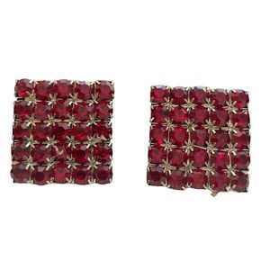 Vintage Silver And Ruby Red Rhinestone Earrings